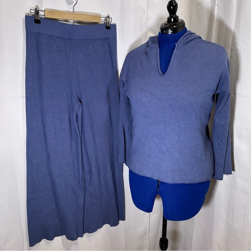 Sioni Blue Wide Leg Pants & Hoodie Loungewear Set